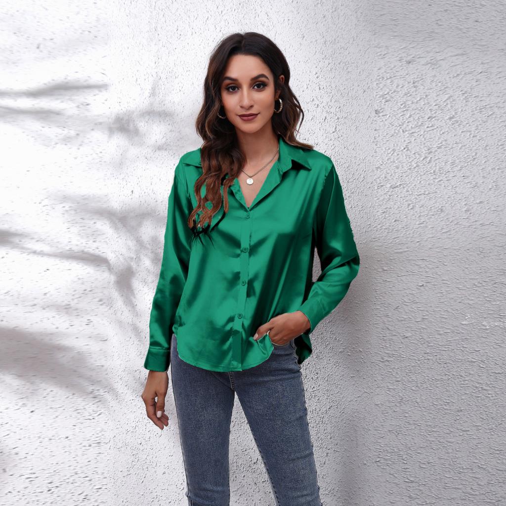 Alva - Long Sleeve Satin Blouse for Women - for Spring and Summer