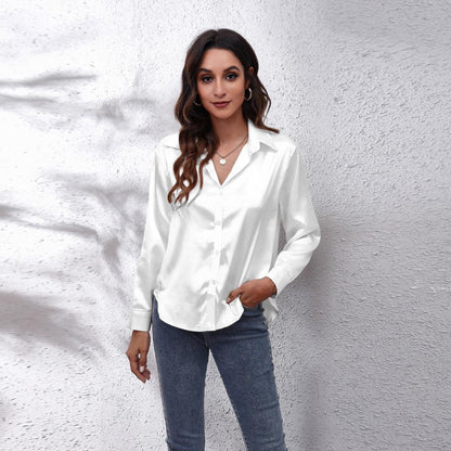 Alva - Long Sleeve Satin Blouse for Women - for Spring and Summer