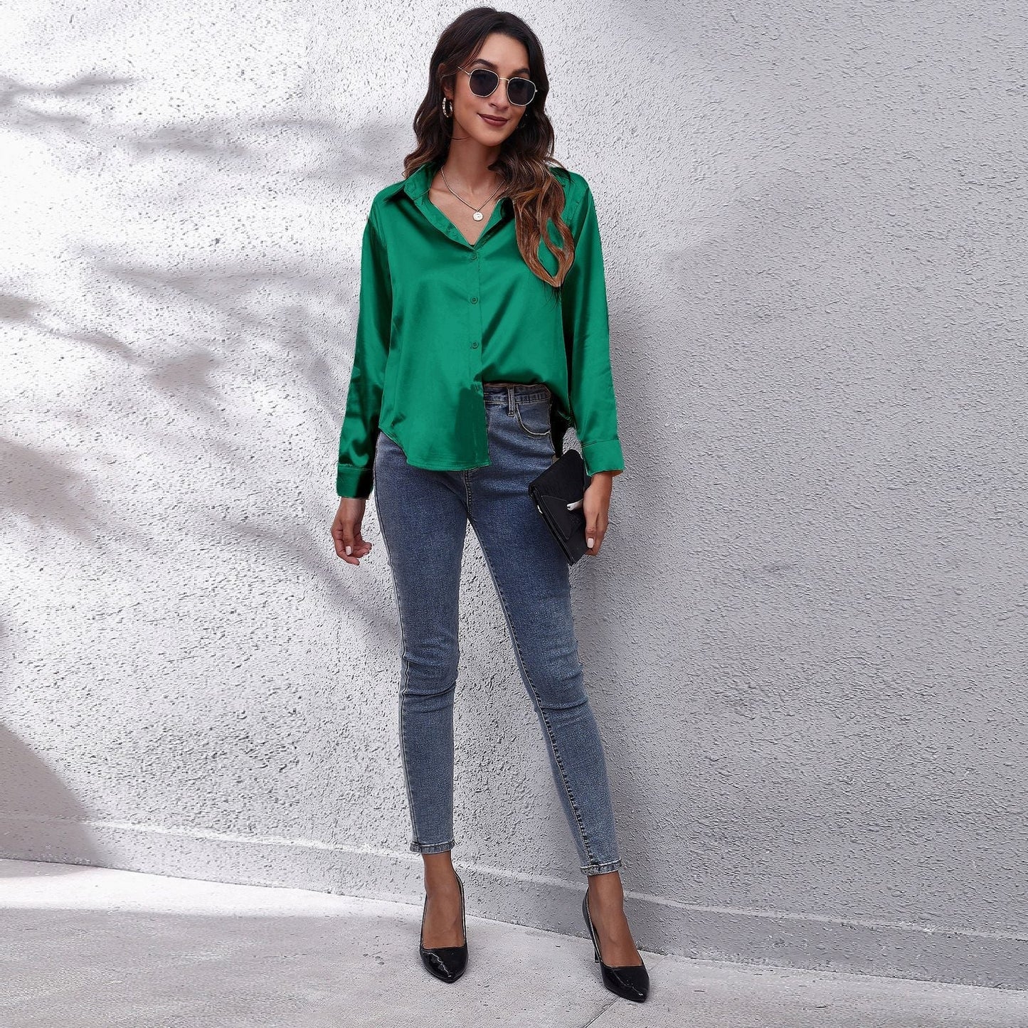Alva - Long Sleeve Satin Blouse for Women - for Spring and Summer