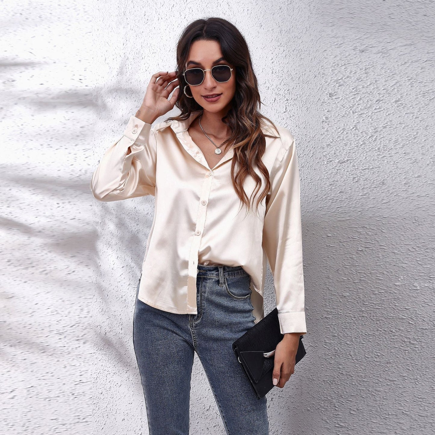 Alva - Long Sleeve Satin Blouse for Women - for Spring and Summer