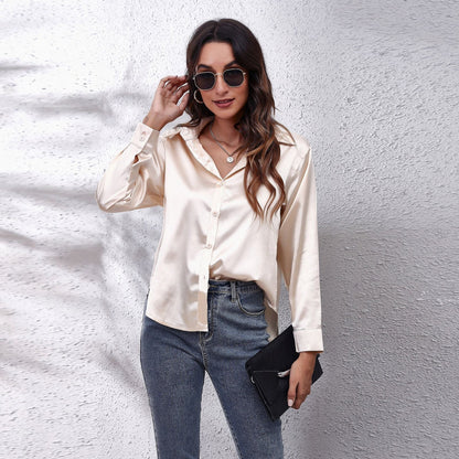 Alva - Long Sleeve Satin Blouse for Women - for Spring and Summer