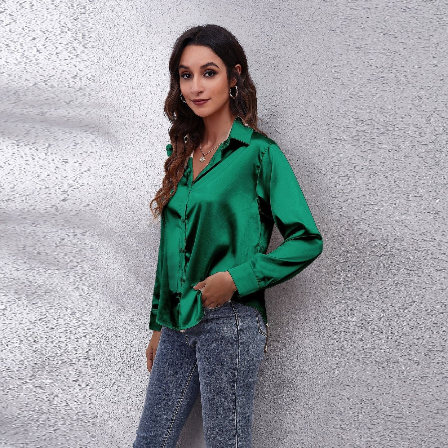 Alva - Long Sleeve Satin Blouse for Women - for Spring and Summer