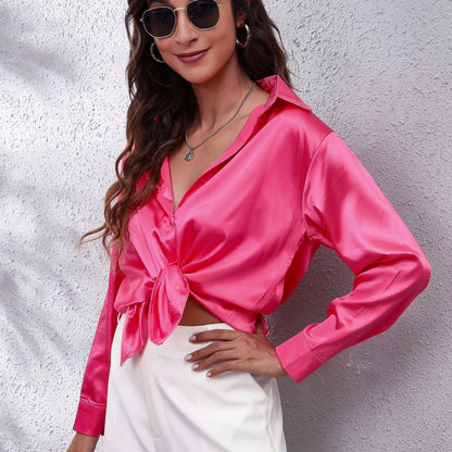 Alva - Long Sleeve Satin Blouse for Women - for Spring and Summer