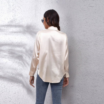 Alva - Long Sleeve Satin Blouse for Women - for Spring and Summer