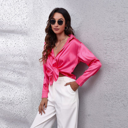 Alva - Long Sleeve Satin Blouse for Women - for Spring and Summer