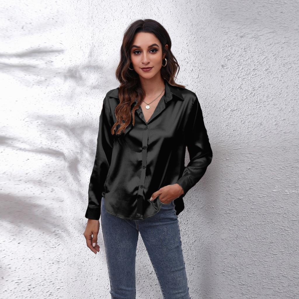 Alva - Long Sleeve Satin Blouse for Women - for Spring and Summer