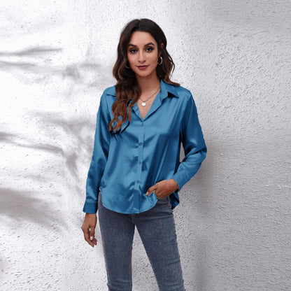 Alva - Long Sleeve Satin Blouse for Women - for Spring and Summer