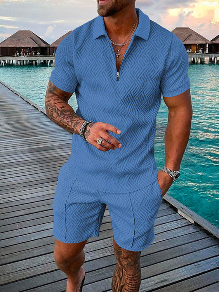 David - Zip Polo Set - Shirt and Shorts for Men - for Spring and Summer