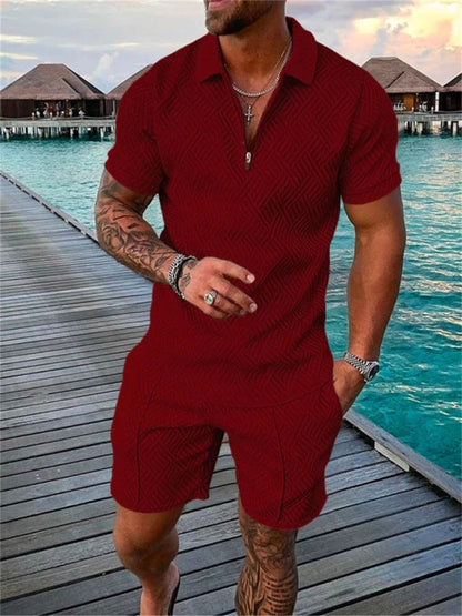 David - Zip Polo Set - Shirt and Shorts for Men - for Spring and Summer