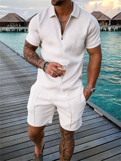 David - Zip Polo Set - Shirt and Shorts for Men - for Spring and Summer