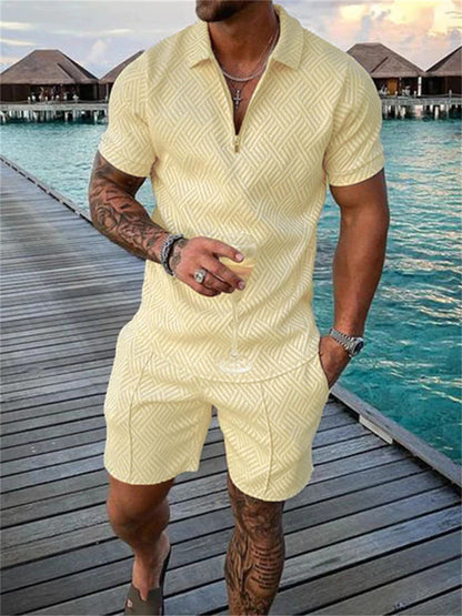 David - Zip Polo Set - Shirt and Shorts for Men - for Spring and Summer