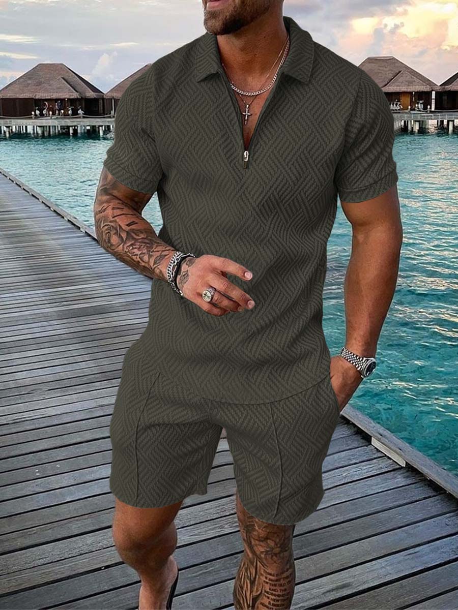 David - Zip Polo Set - Shirt and Shorts for Men - for Spring and Summer