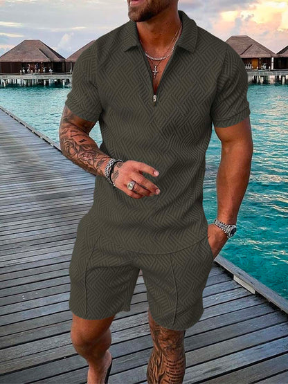 David - Zip Polo Set - Shirt and Shorts for Men - for Spring and Summer